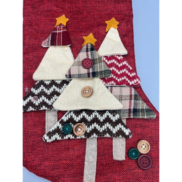 Dan Dee Christmas Stocking Trees & Buttons Red Natural Hygge Sewing Rustic - Picture 9 of 10